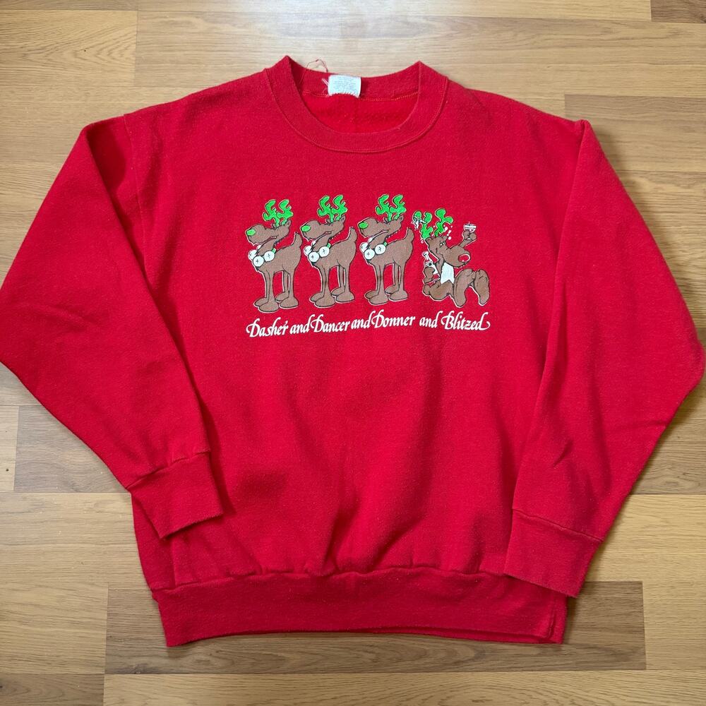 Vintage 90's Dasher Dancer Donner and Blitzed Funny Christmas Sweatshirt Sz L